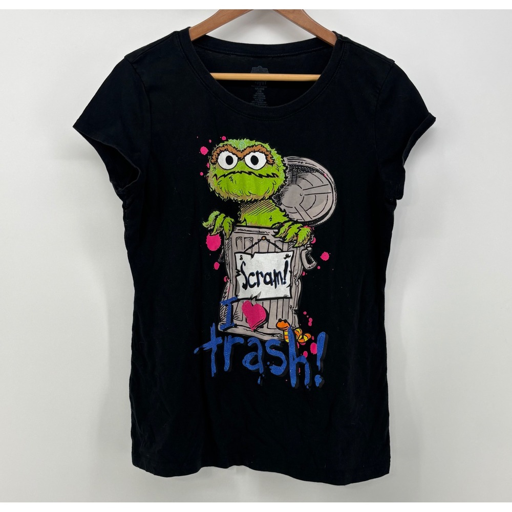 Sesame Street Oscar The Grouch T-Shirt Women's XXL "I LOVE TRASH" Graphic